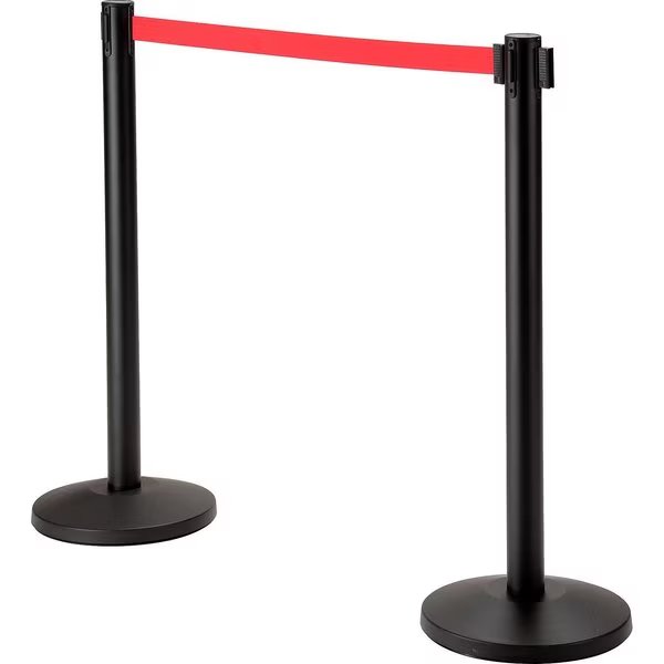 Retractable Belt Barrier, 40 Black Post, 10' Red Belt, Global Industrial, Mfr#: 708416RD